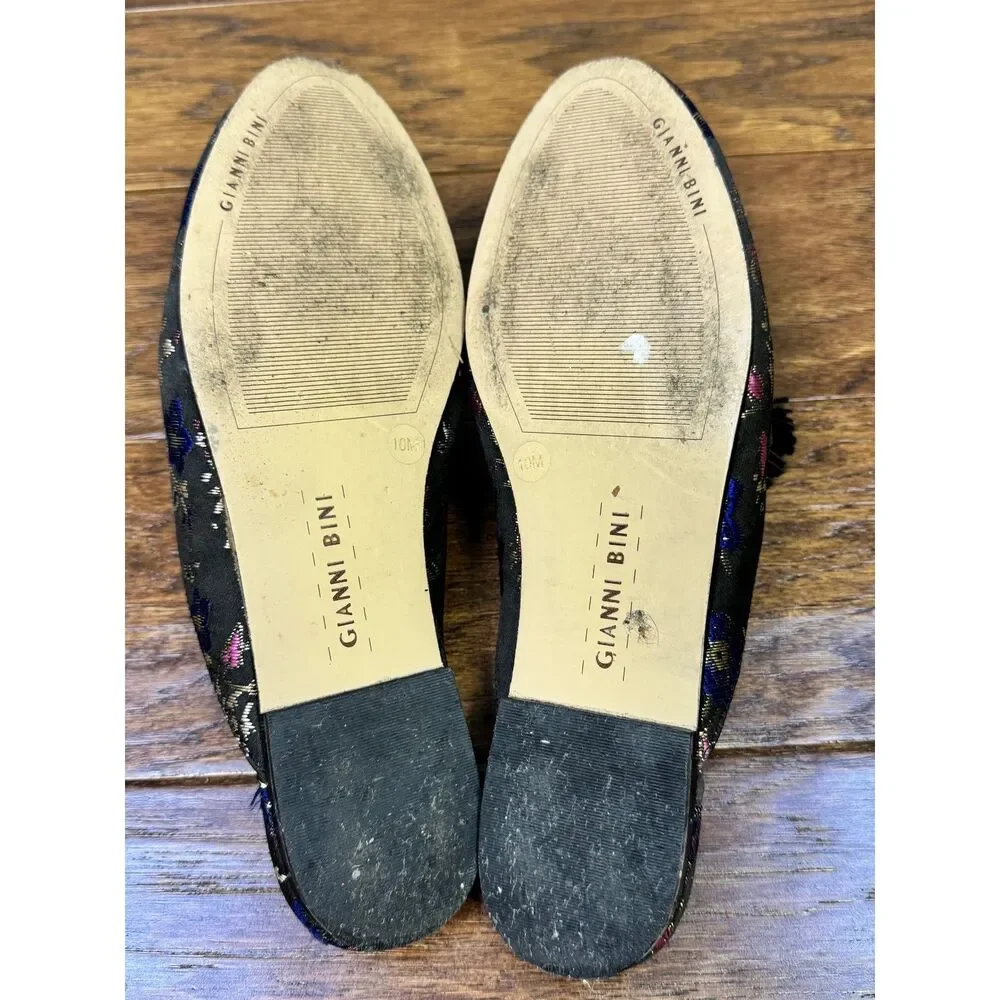 GIANNI BINI Brewsten Floral Brocade Fabric Tassel Mule Loafer, Black, Sz 10M